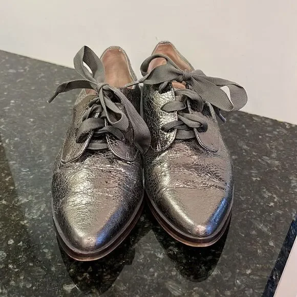 Louise Et Cie Womens Sz 7 metallic Lace Tie Up Shoes Leather Pointed Toe - Picture 2 of 7
